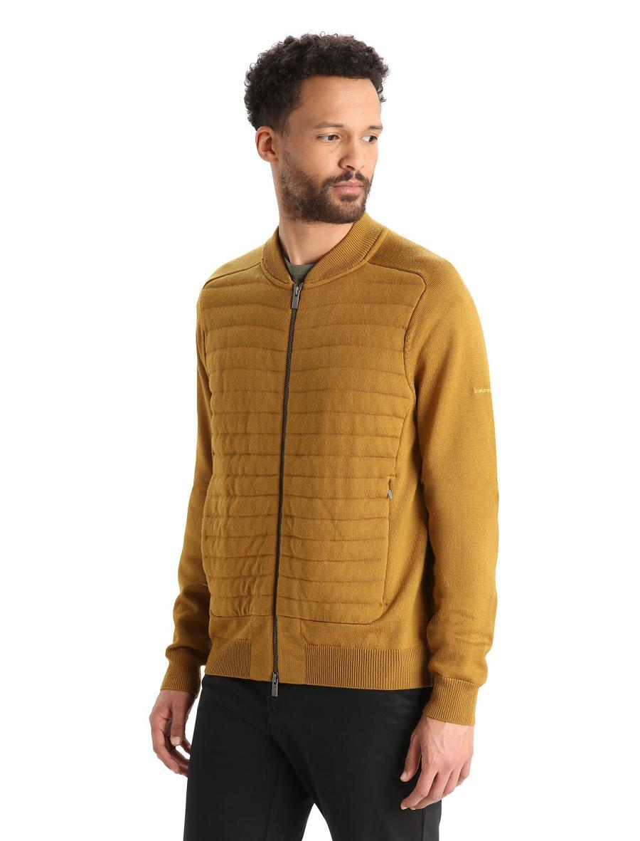 Icebreaker City Label ZoneKnit™ Merino Insulated Knit Bomber Férfi Kapucnis Pulóver Barna | HU 1264MQZA